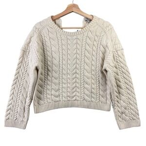 J.Crew Womens Ivory Cable Knit Bow Back Lambswool Blend Sweater BV361 XS